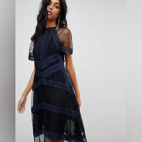 birthday princess dress for women Black Asymmetric Batwing Lace Detailing Cut Out Midi Dress – AX Paris main image 1